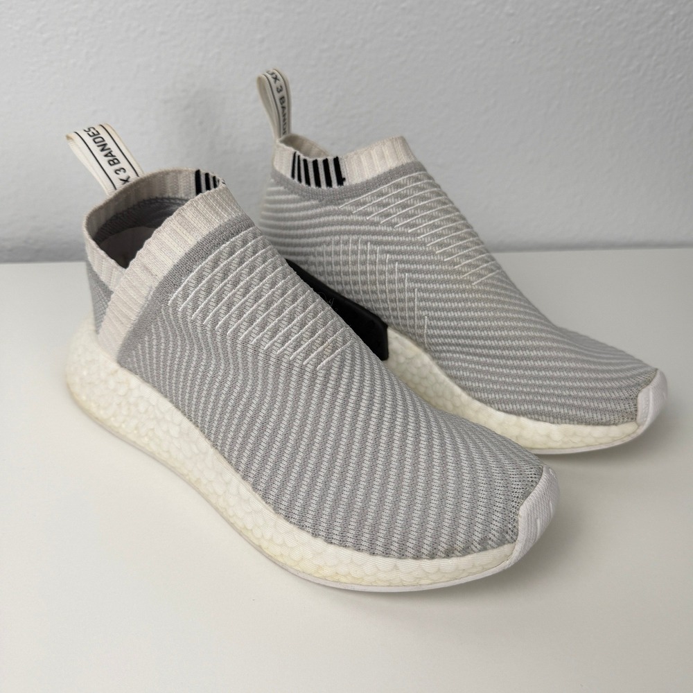 Adidas NMD CS2 Primeknit Mens 5 Womens 6 Gray White Boost Slip On Shoes D96743